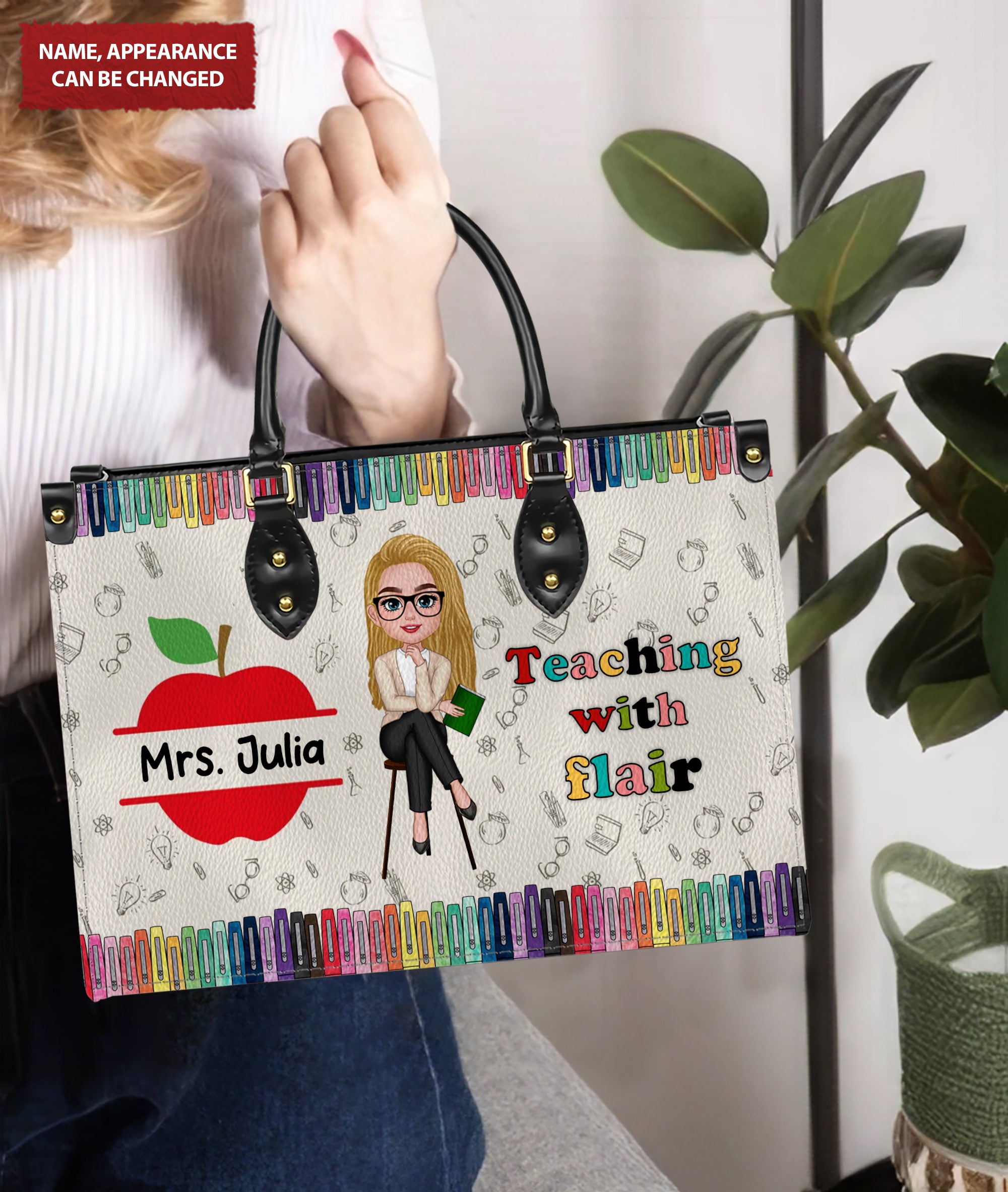 Teaching With Flair Personalized Leather Handbag, Teacher Appreciation Gifts