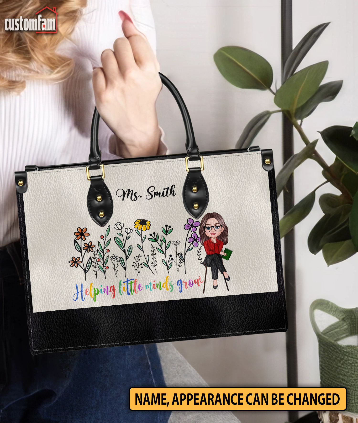 Helping Little Minds Grow Personalized Leather Handbag, Teacher Appreciation Gift