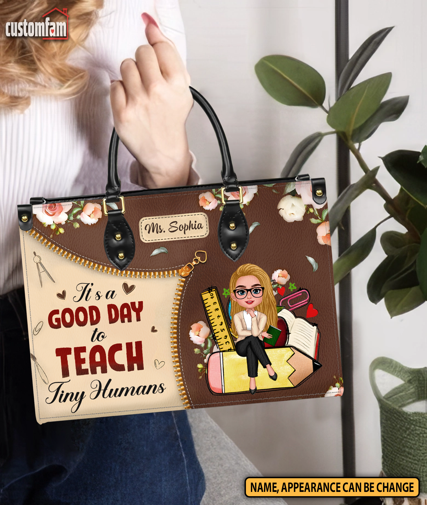 It's A Good Day To Teach Tiny Humans Personalized Elementary Teacher Leather Handbag, Teacher Appreciation Gifts