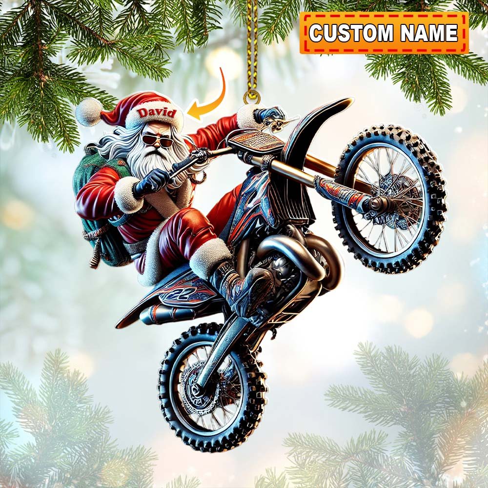 Biker Santa, Custom Santa Riding Bike Ornament, Christmas Decor For Motor Bike Lovers