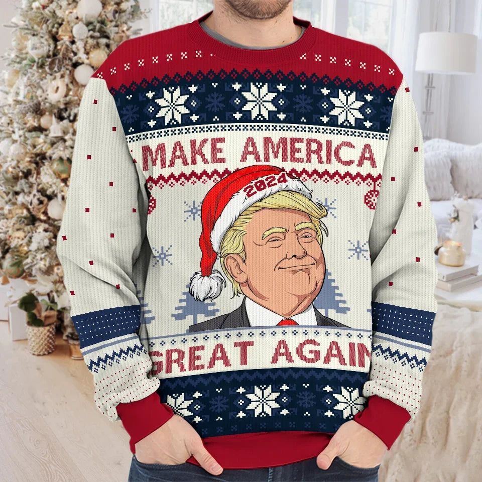 Trump2024 Make Christmas Great Again Funny Ugly Christmas Sweater, Funny Political Shirts