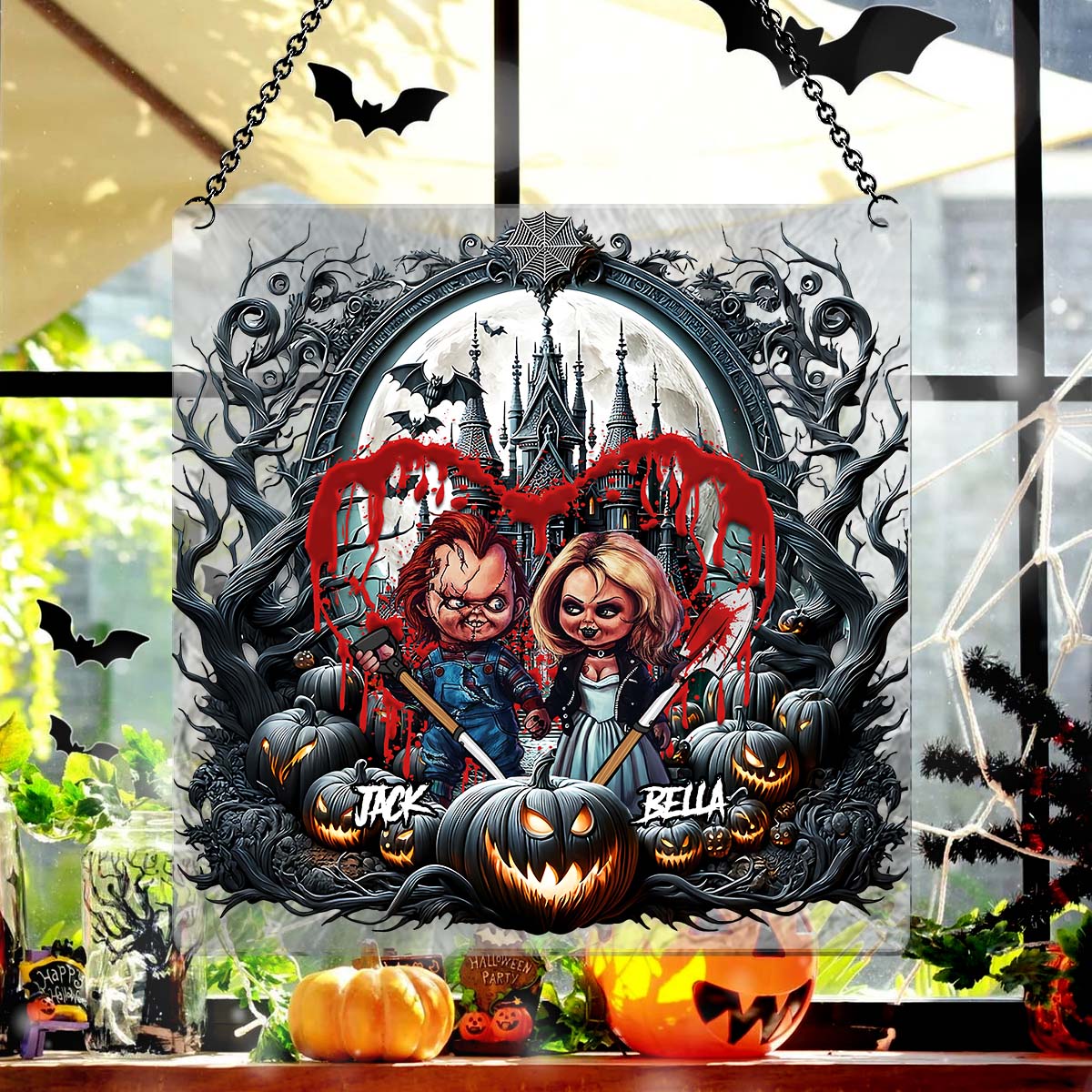 Till Dead Do Us Apart Personalized Window Hanging Suncatcher, Halloween Decor