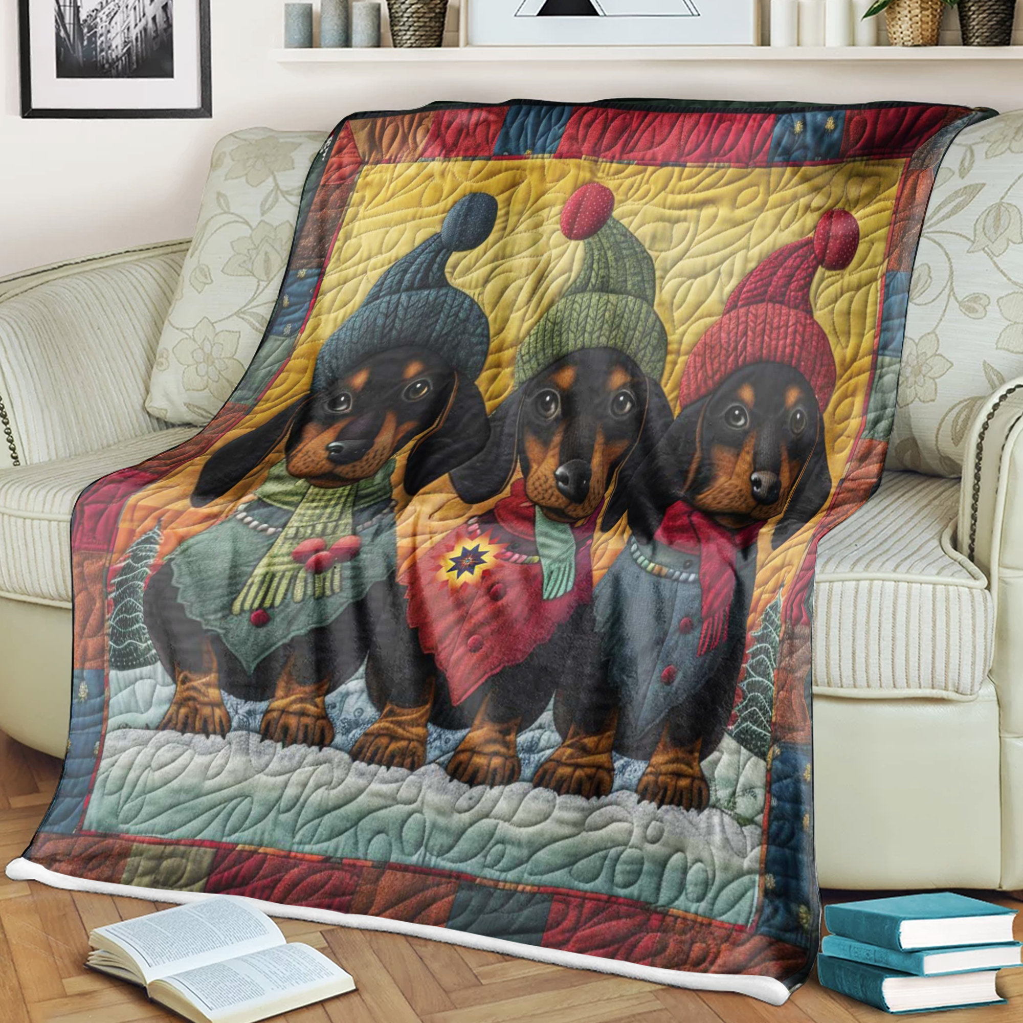 Warmly Dachshund Christmas Blanket, Bedroom Decor, Christmas Gifts