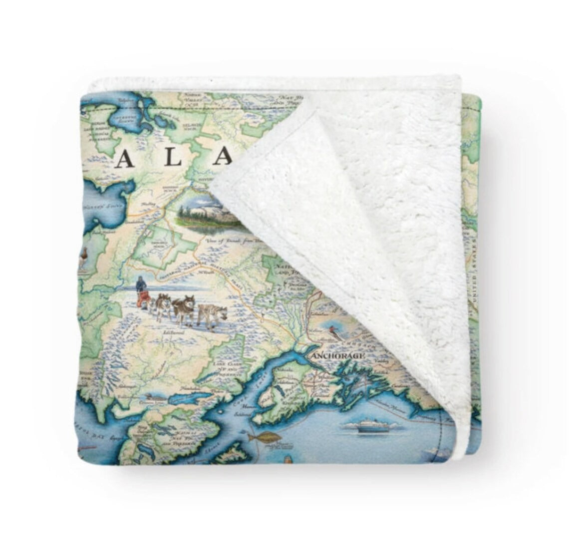 Alaska State Map Blanket, Gift For Travelers, Outdoor Gift