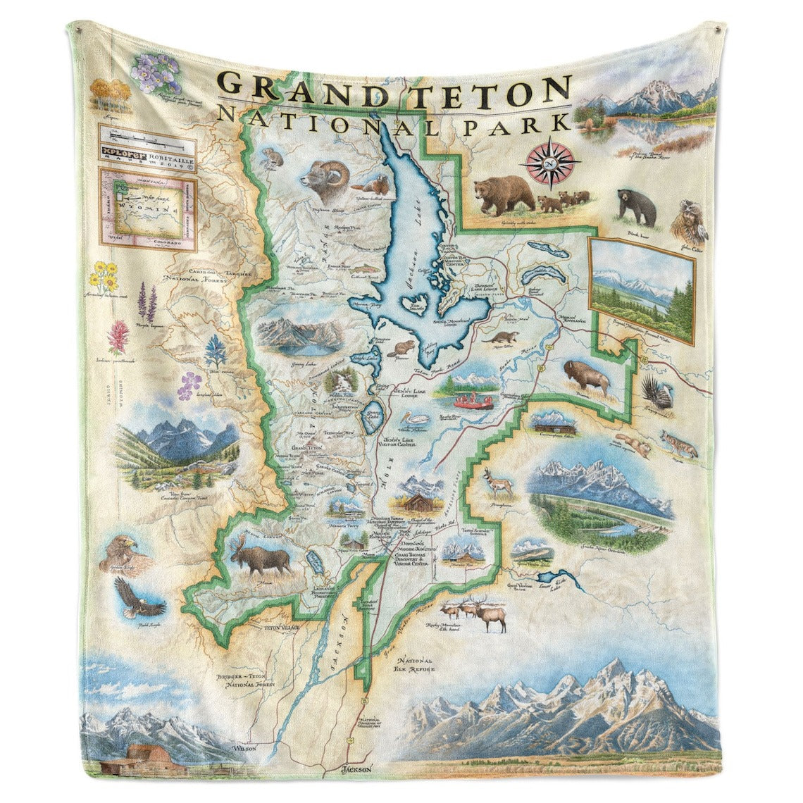 Grand Teton National Park Map Blanket, Gift For Travelers, Outdoor Gift