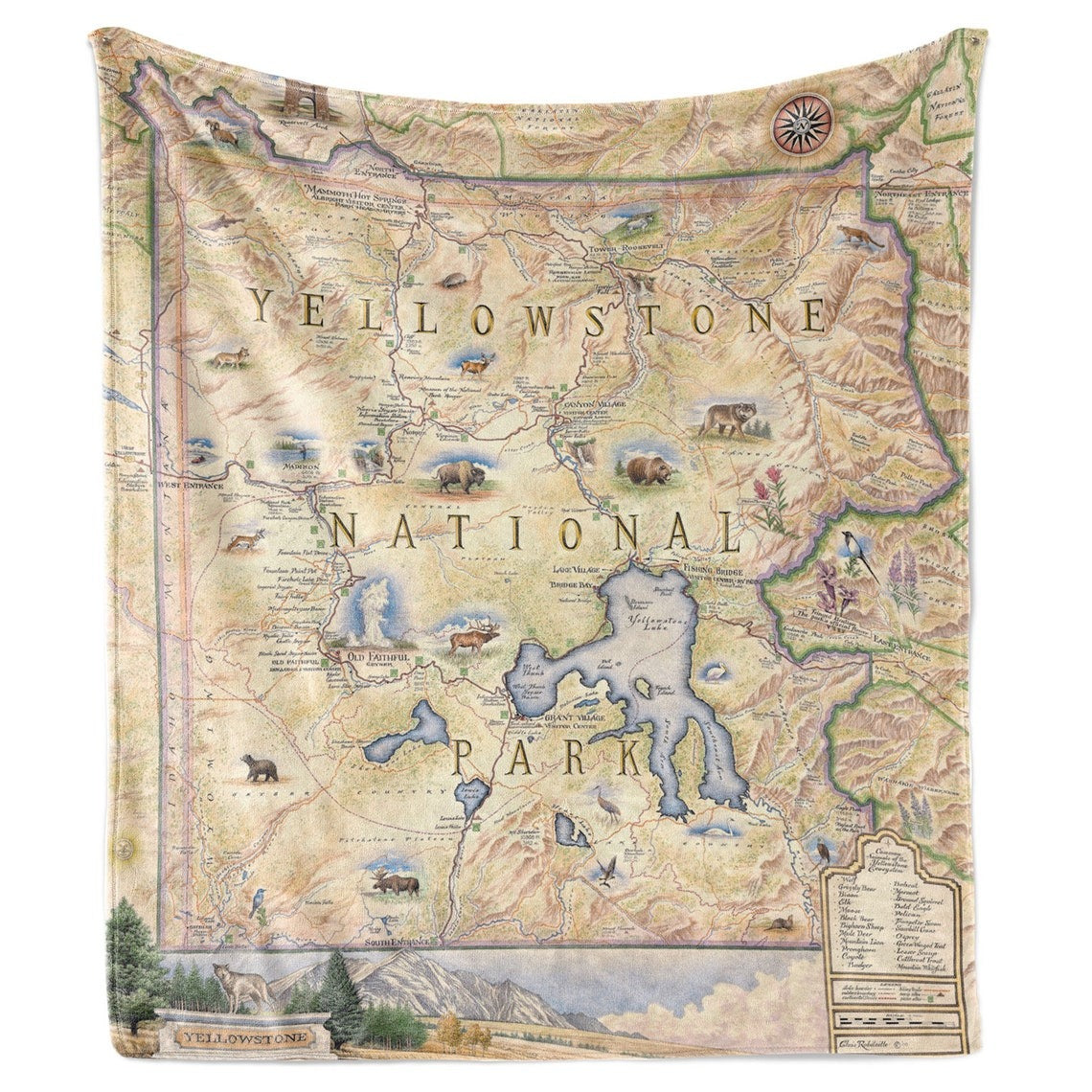 Yellowstone National Park Map Blanket, Gift For Travelers, Outdoor Gift