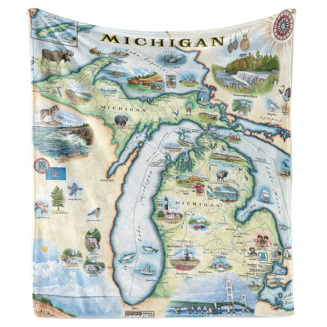 Michigan State Map Blanket, Gift For Travelers, Outdoor Gift