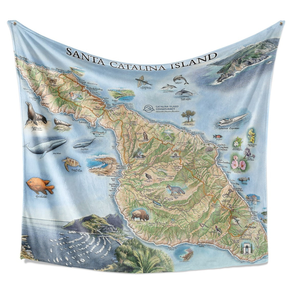 Santa Catalina Island Map Blanket, Gift For Travelers, Outdoor Gift