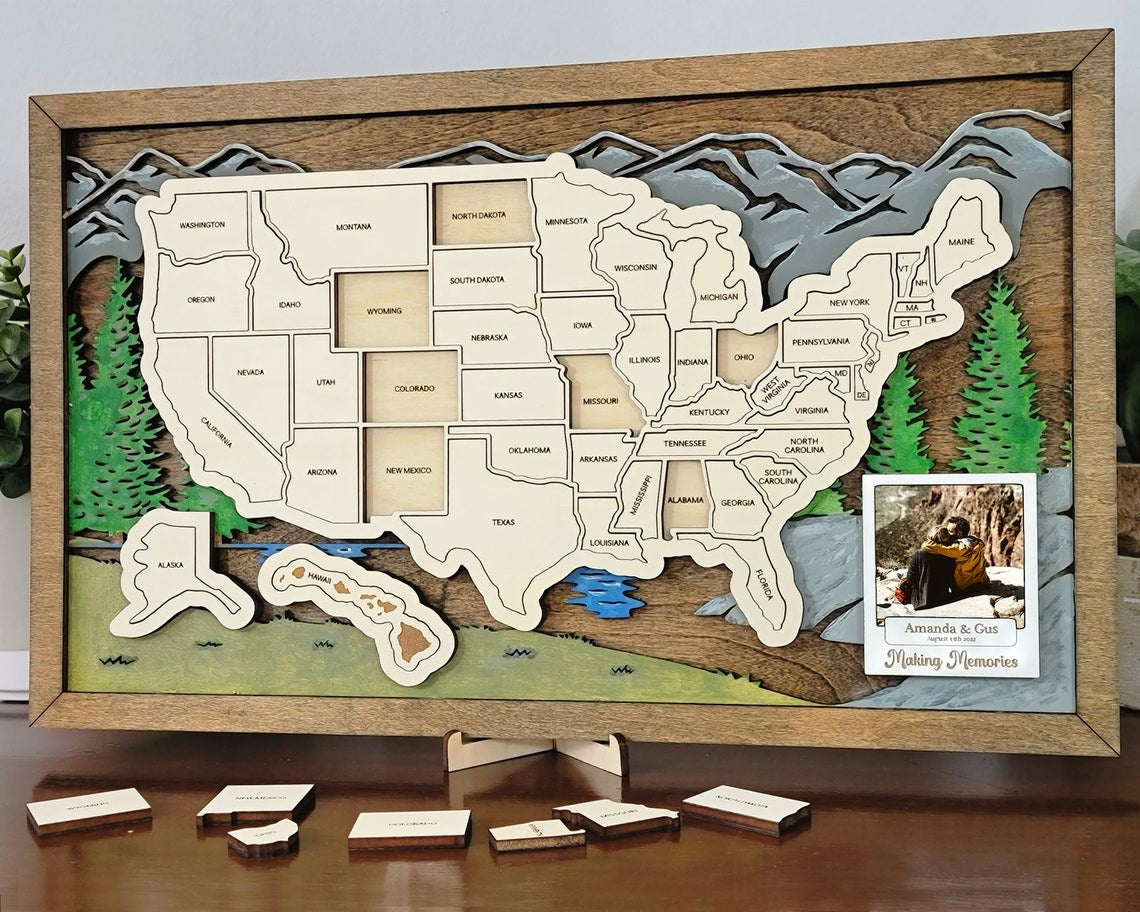 Personalized US Travel Wooden Map With Pin