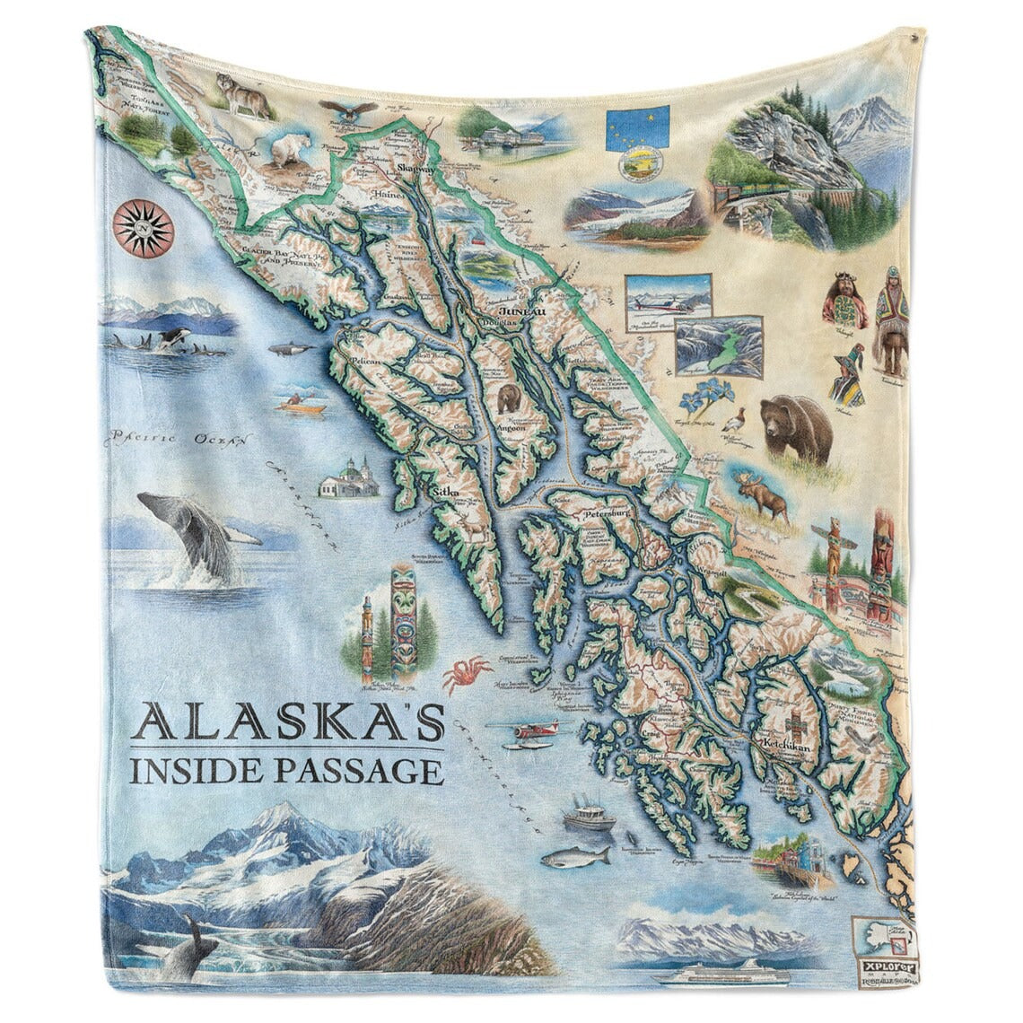 Alaska's Inside Passage Map Blanket, Gift For Travelers, Outdoor Gift