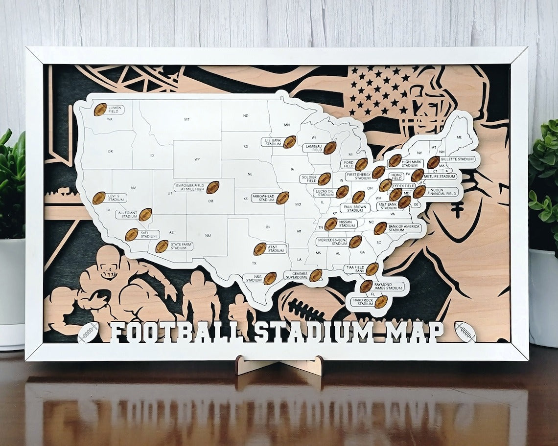 The Stadium Series Football Map, Stadium Tracker Board, Gift For Football Fans