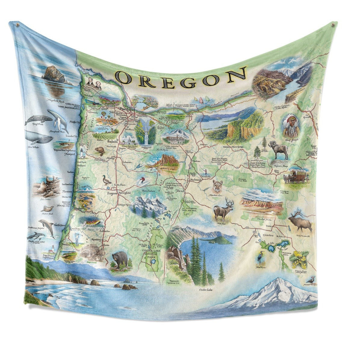 Oregon State Park Map Blanket, Gift For Travelers, Outdoor Gift