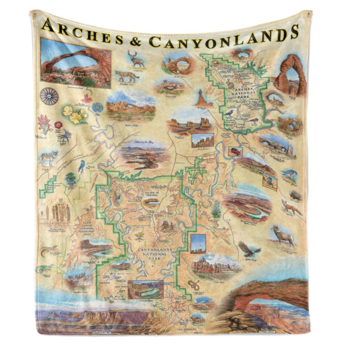 Arches & Canyonlands National Park Map Blanket, Gift For Travelers, Outdoor Gift