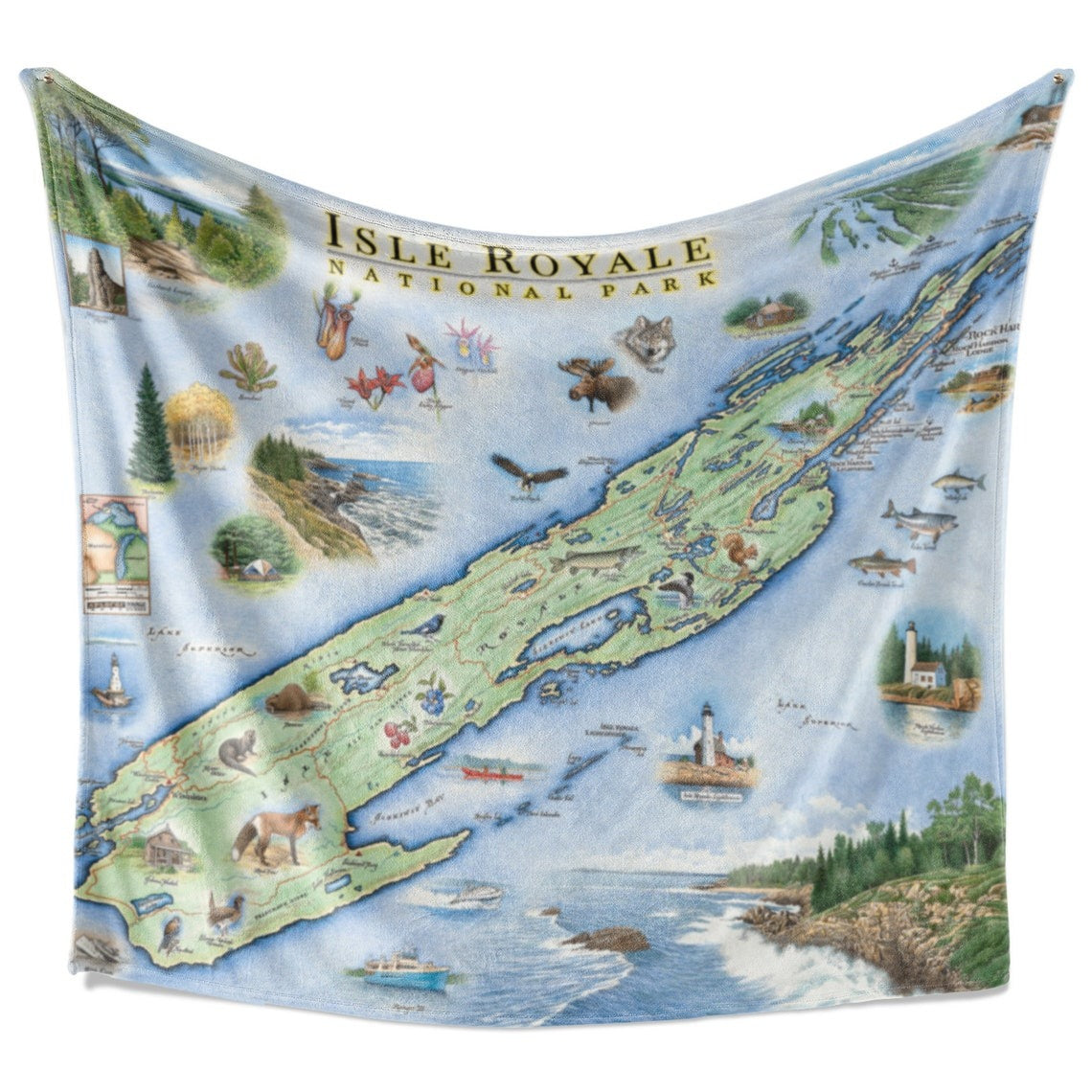 Isle Royale National Park Map Blanket, Gift For Travelers, Outdoor Gift