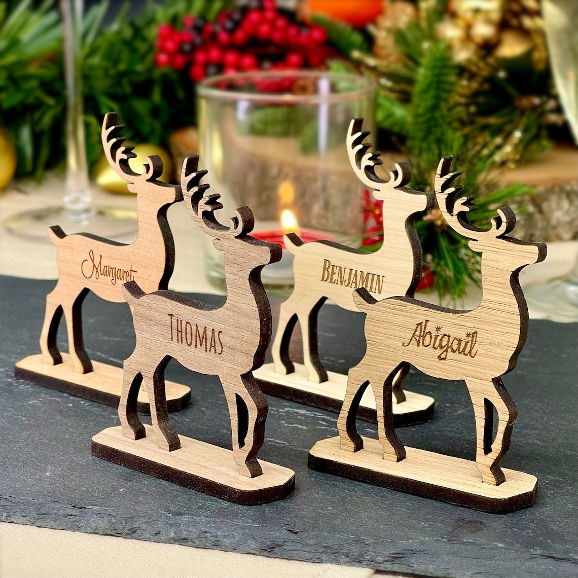 Personalized Wood Christmas Reindeer Place Settings, Christmas Decor