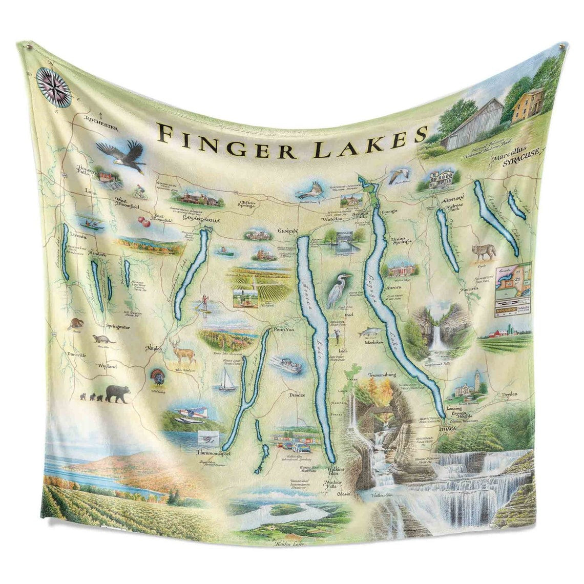 Finger Lakes, New York Map Blanket, Gift For Travelers, Outdoor Gift