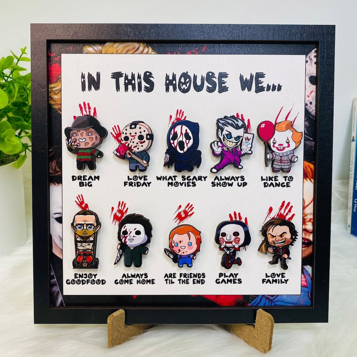 Funny In This House We Horror 3D Frame Wooden Sign, Scary Movie Fan Gift, Halloween Decor