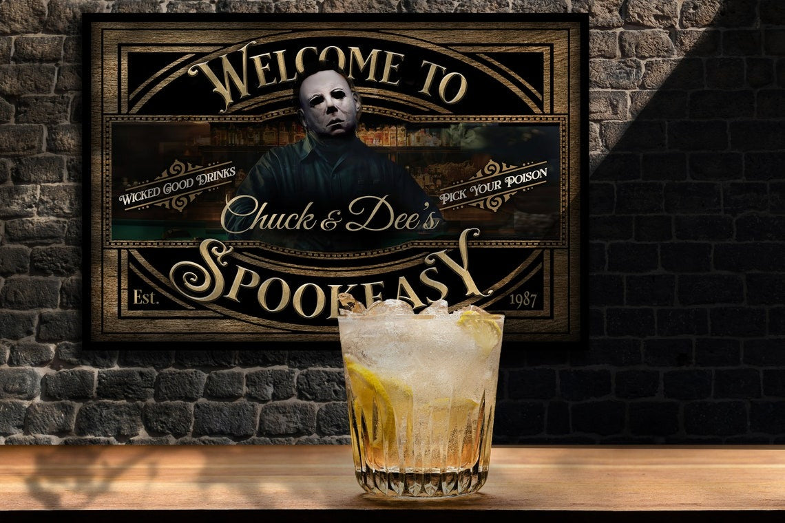 Speakeasy Spookeasy Halloween Metal Sign, Creepy Jocker & Michael Myers Canvas Wall Art, Halloween Decor