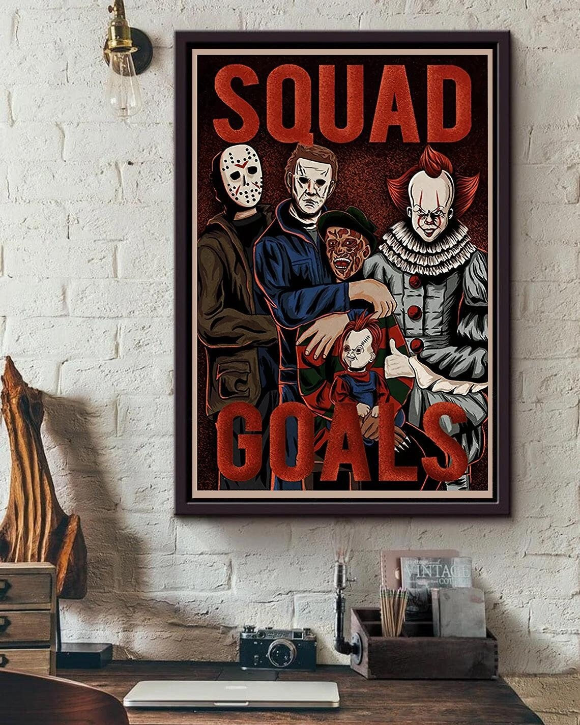 Squad Goals Horror Characters Canvas Wall Art, Horror Movie Fan Gift, Halloween Decor 1