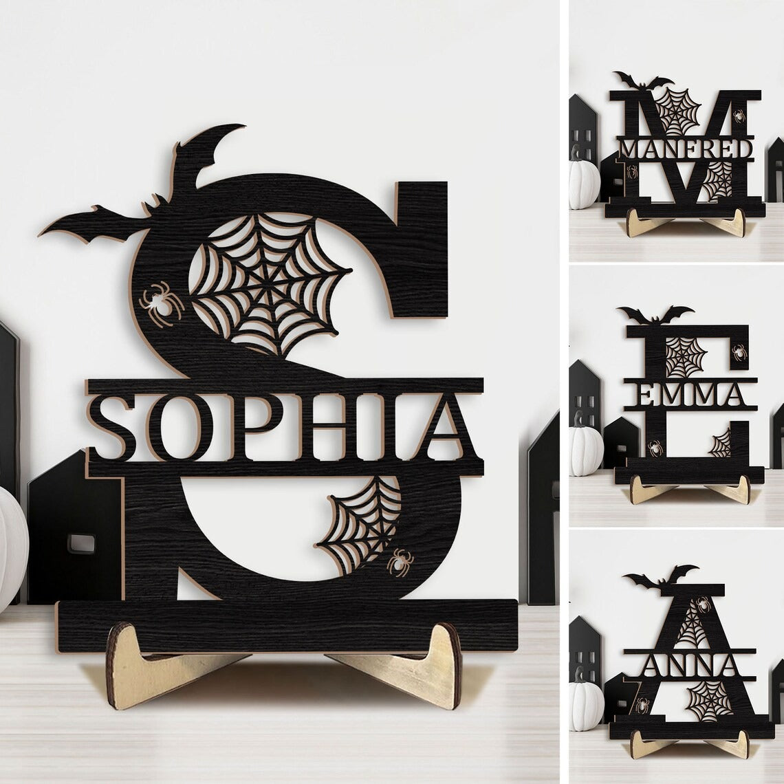 Personalized Halloween Alphabet Wooden Plaque, Initial Name Wood Sign, Halloween Decor