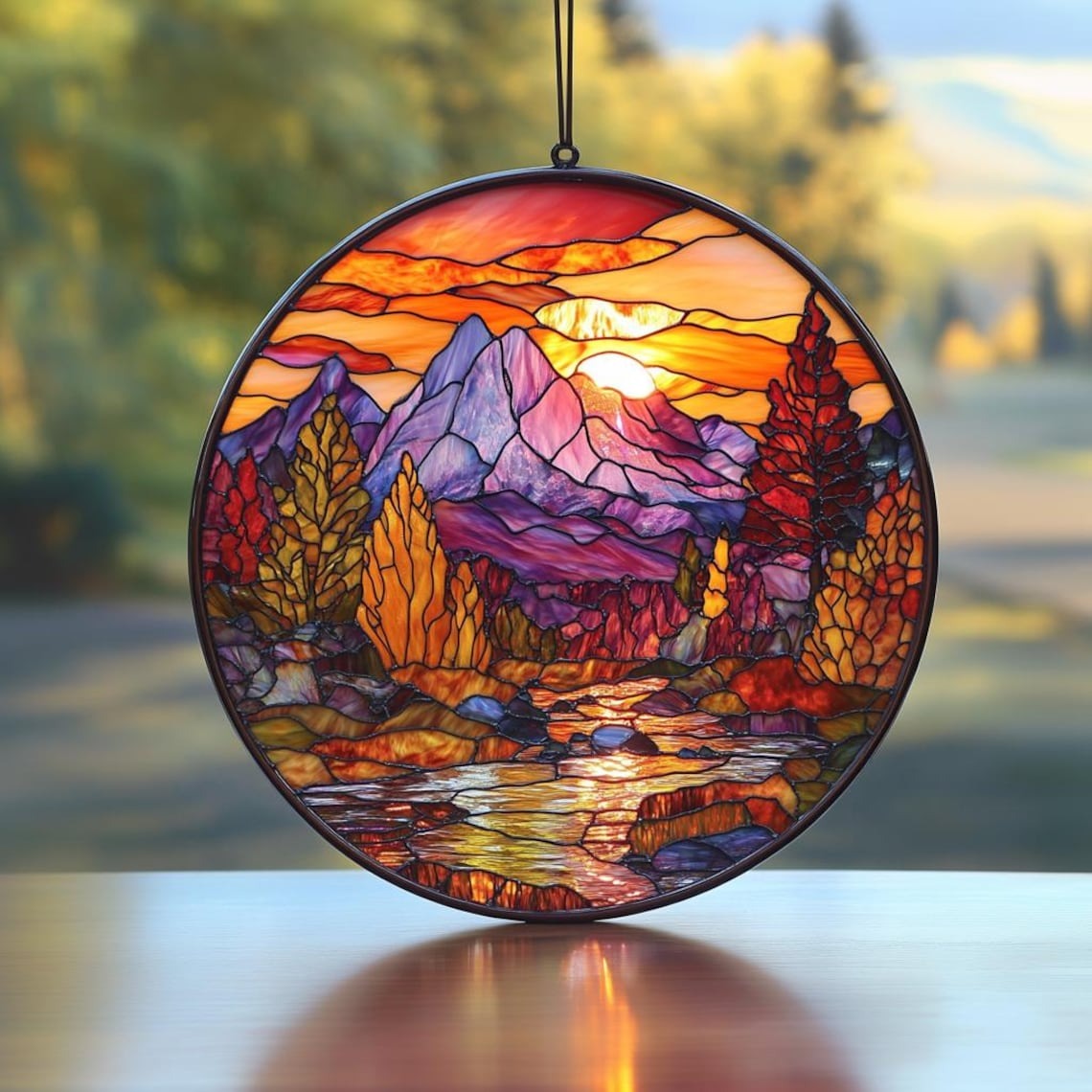 Mountain Range Sunset Acrylic Suncatcher Ornament, Outdoor Decoration