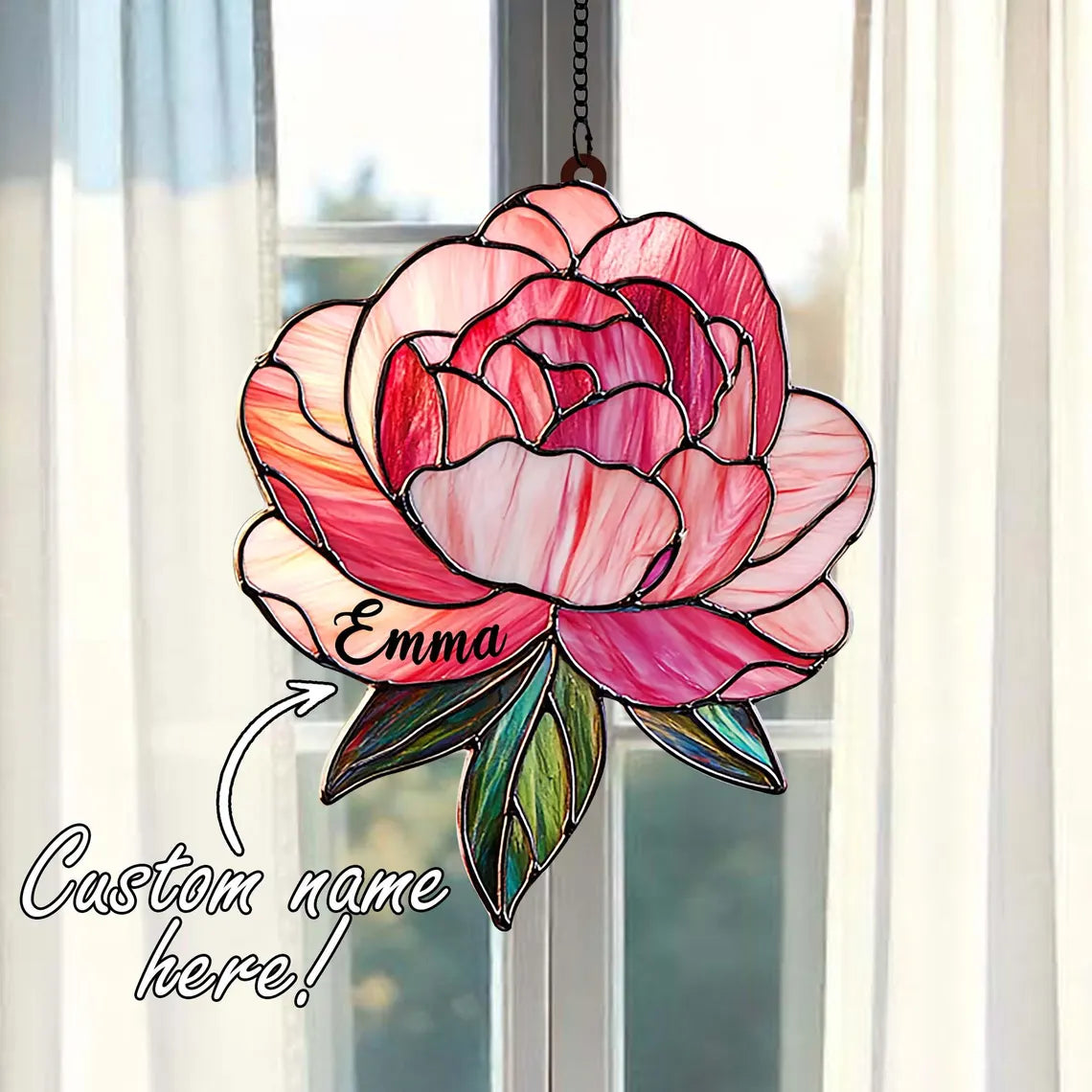 Personalized  Peony Acrylic Ornament, November Birth Flower, Gift For Her