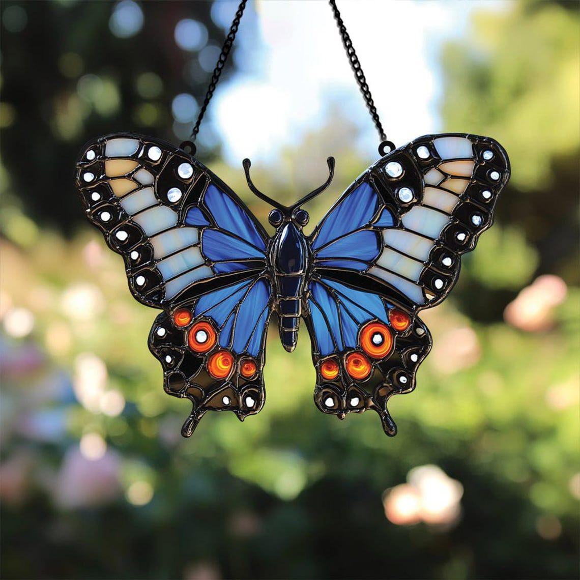 Blue Buckeye Butterfly Acrylic Suncatcher Ornament, Window Hanging Decor