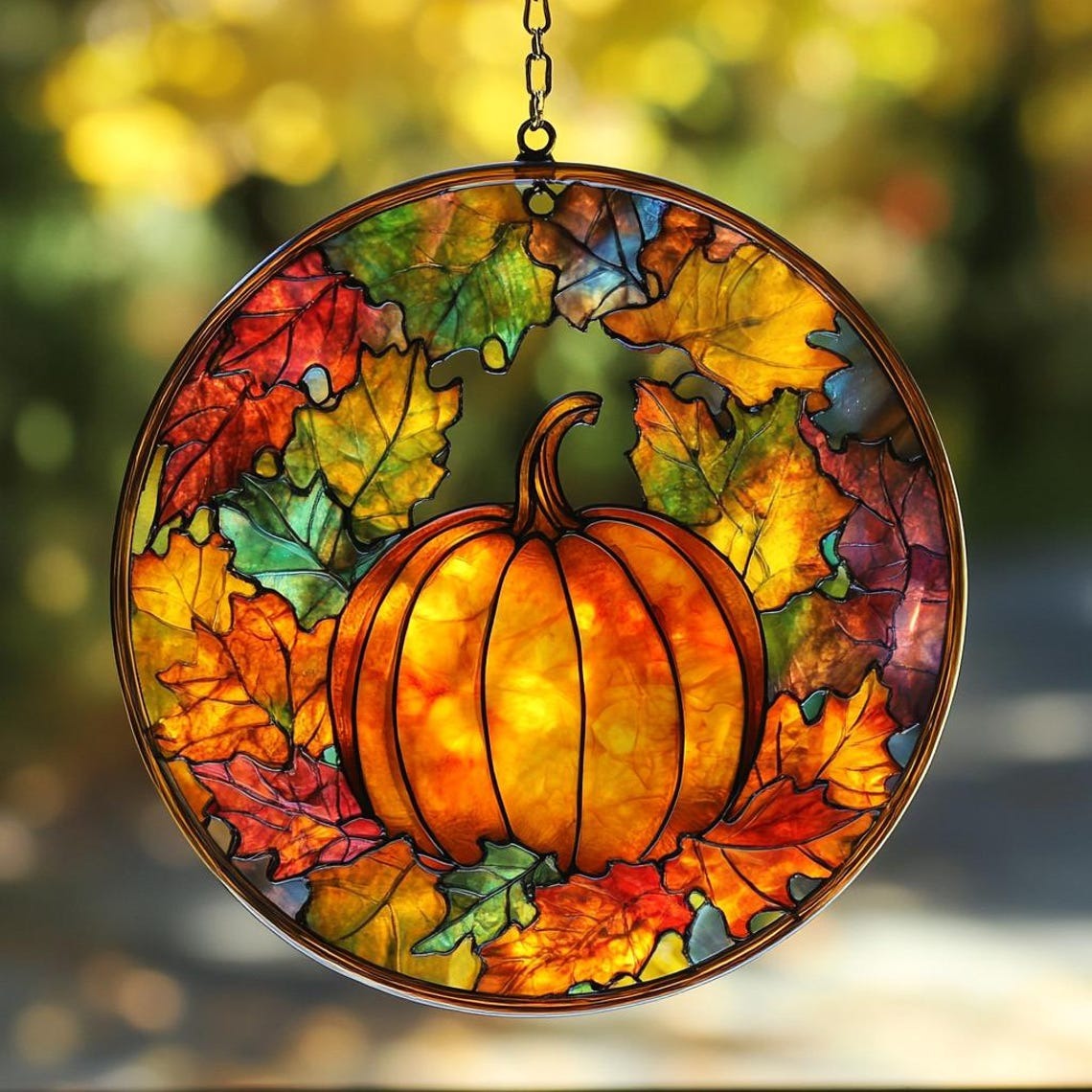 Pumpkin Maple Leaf Acrylic Suncatcher Ornament, Autumn Decor