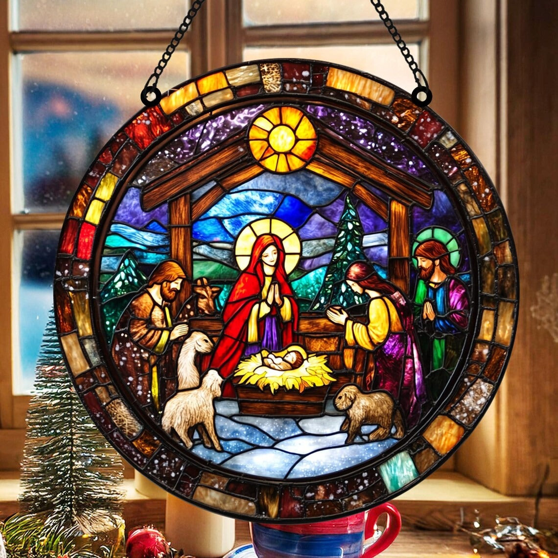 Nativity Christmas Acrylic Suncatcher Ornament, Christian Decor, Christ Gifts