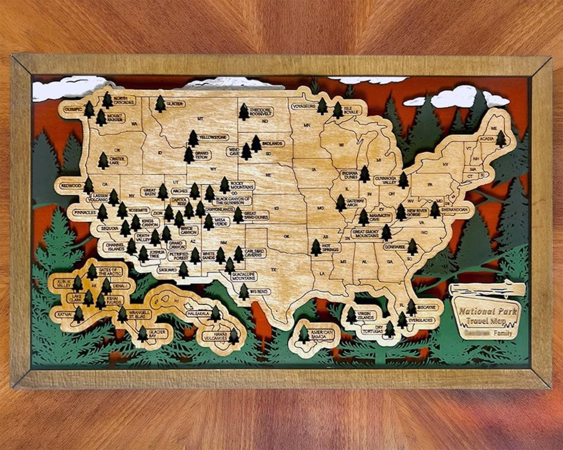 National Park Map In USA, Personalized Travel Map, Gift For Travelers