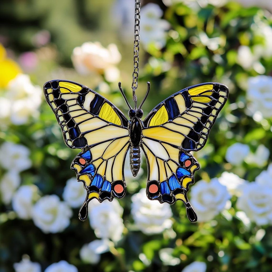 Yellow Swallowtail Butterfly Acrylic Suncatcher Ornament, Garden Art