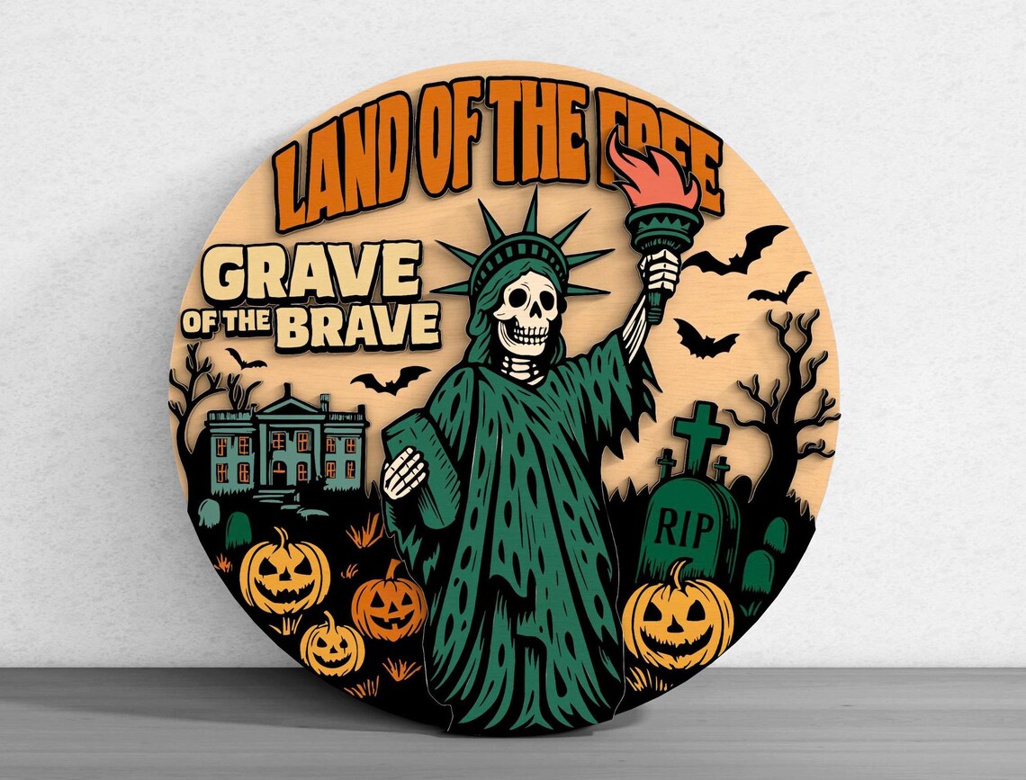 Land Of The Free Patriotic Halloween Wood Signs Outdoor, Halloween Door Hanger, Halloween Door Decor