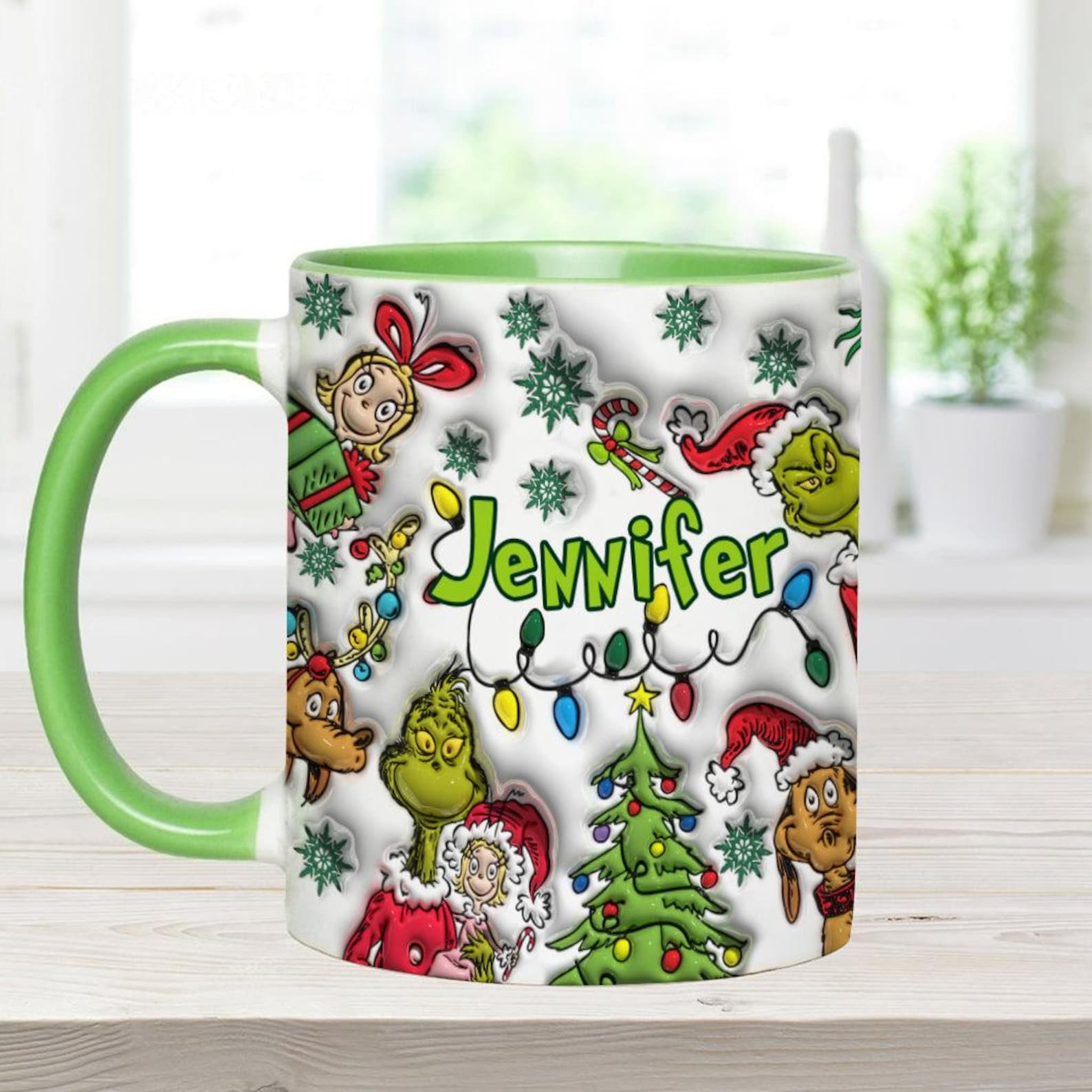 Personalized Merry Grinchmas Accent Mug, Two Tone Coffee Mugs, Christmas Gifts