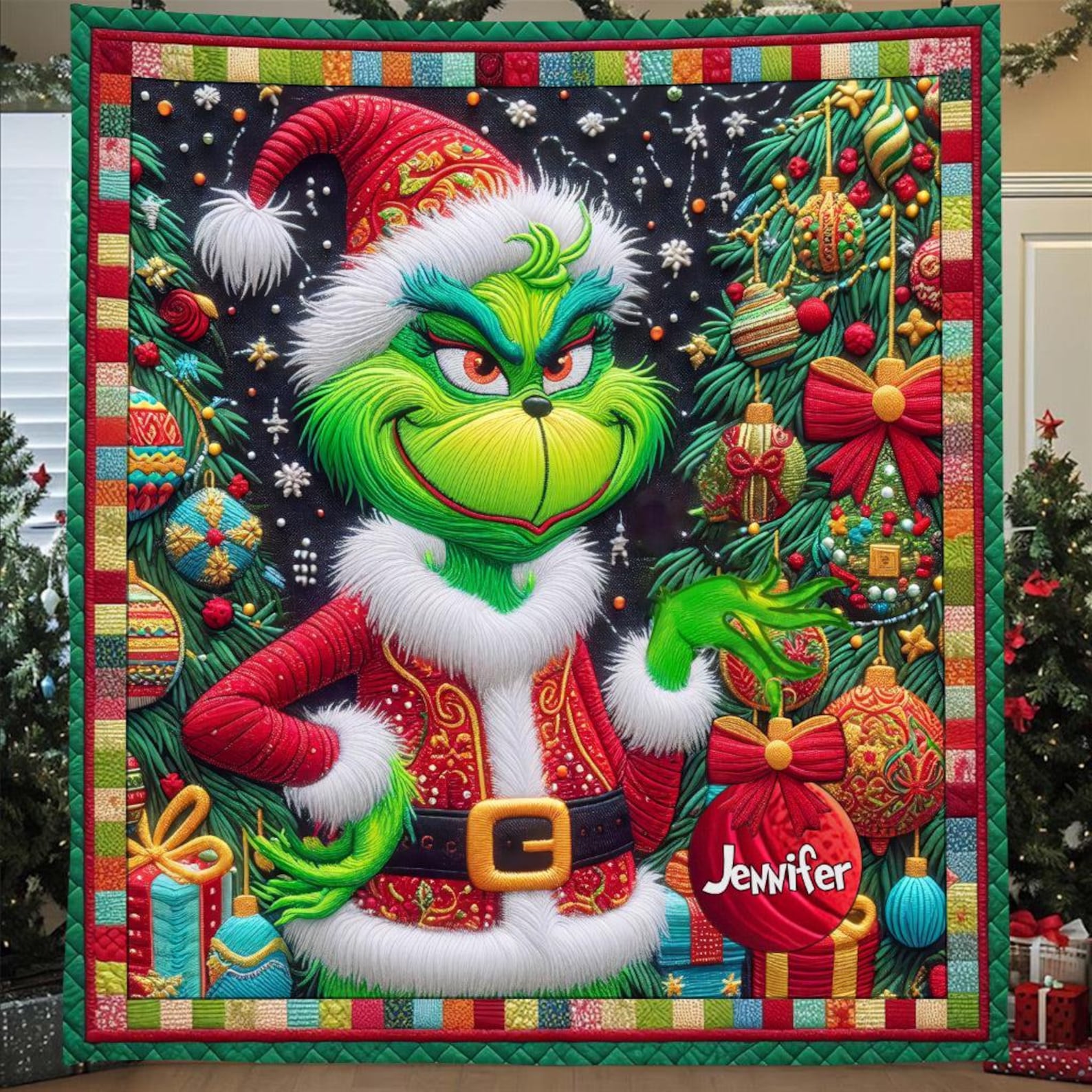 Personalized Grinch Stole Christmas Blanket, Merry Grinchmas, Christmas Gift