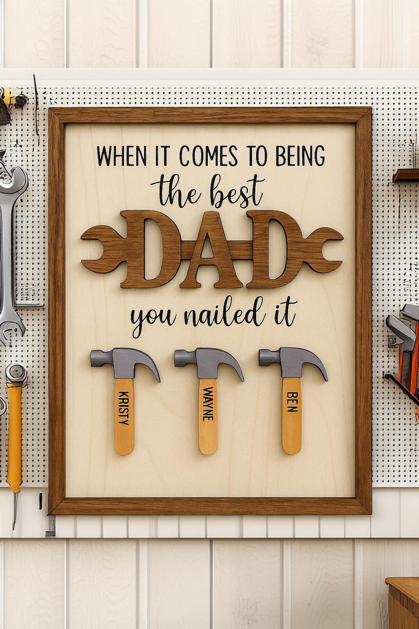 When It Comes To Being The Best Dad Custom Wooden Sign with Kid Names, Father's Day Gifts