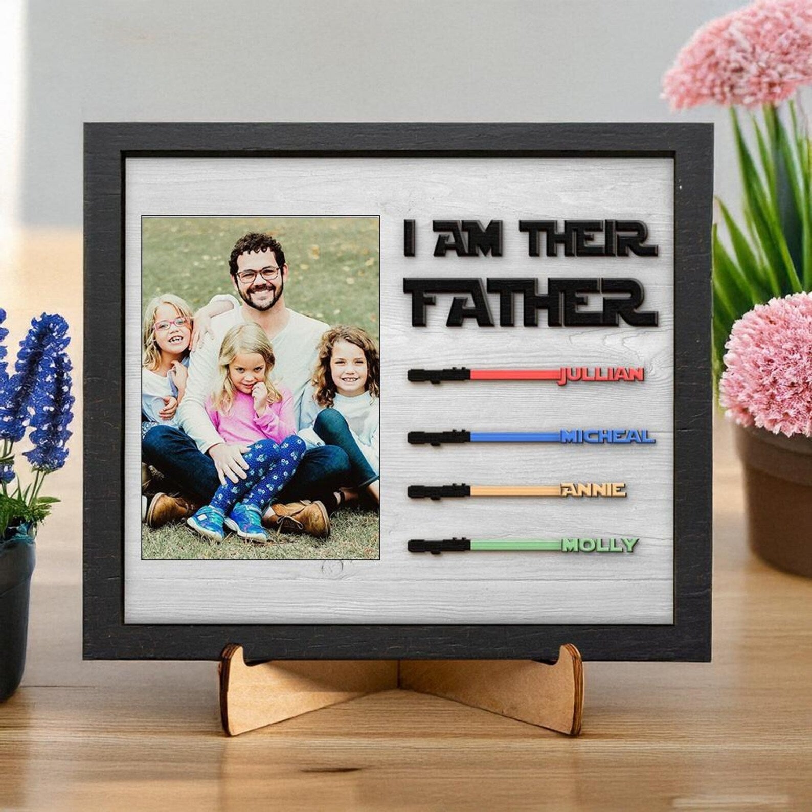 I Am Their Father Custom Picture Frame, Star Wars Lightsaber Wood Sign, Gift for Dad