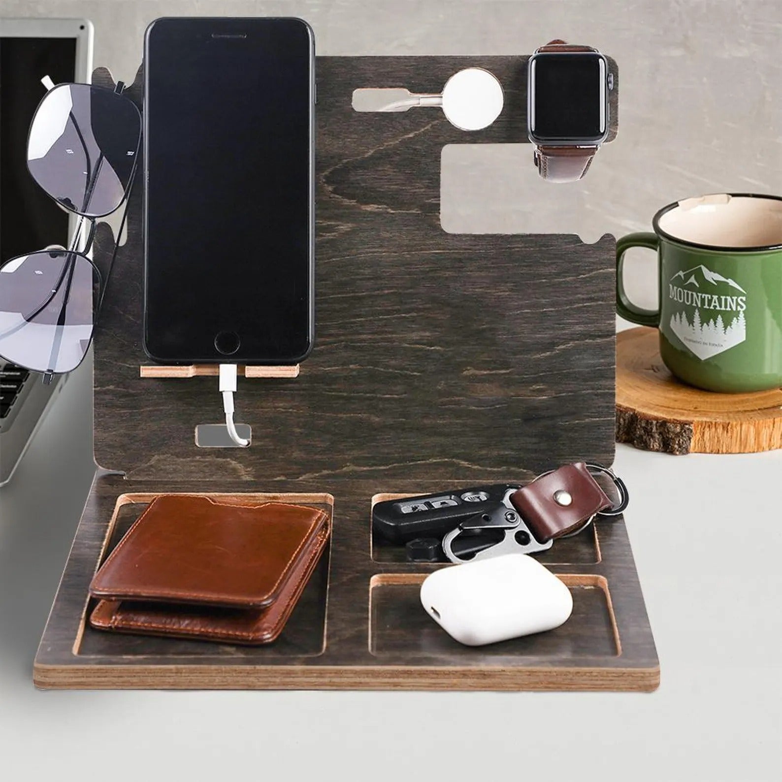 Wood Docking Station, Desk Organizer, Father's Day Gift for Dad, Husband or Him