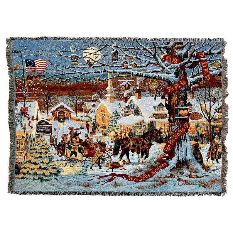 Small Town Christmas Blanket Woven, Christmas Home Decor, Christmas Gifts