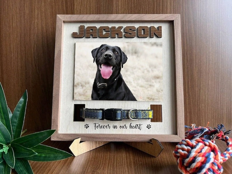 Forever In Our Heart Memorial Pet Collar Wooden Sign, Gift For Dog Lovers