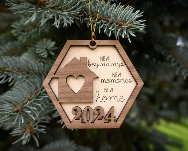 New Beginnings New Memories New Home Wood Ornament, Christmas Ornaments