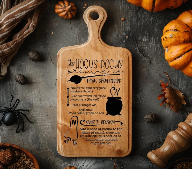 Halloween Witch's Brew Recipe Wooden Cutting Board Gift, Halloween Gift, Kitchen Decor