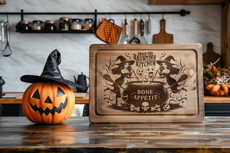 Enter The Haunting Kitchen Engraving Wooden Cutting Board Gift, Halloween Gift, Kitchen Decor