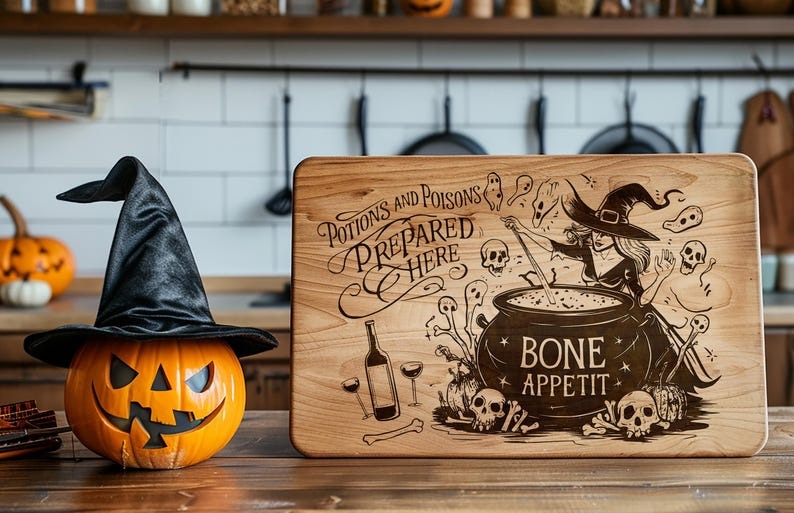 Halloween Engraving Wooden Charcuterie Cutting Board, Halloween Gift, Kitchen Decor