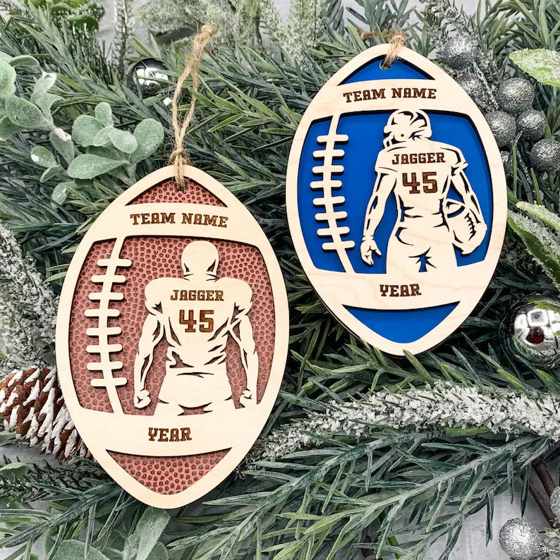 Wooden 3D Personalized Football Ornament, Senior Night Football Gift