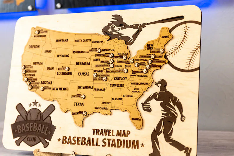 Personalized US Baseball Fan Map, Gift For Traveler