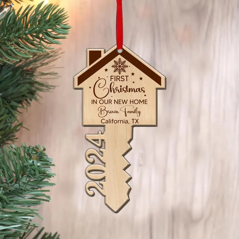 Our First Home Christmas Key Ornament, Gift For Family 2024