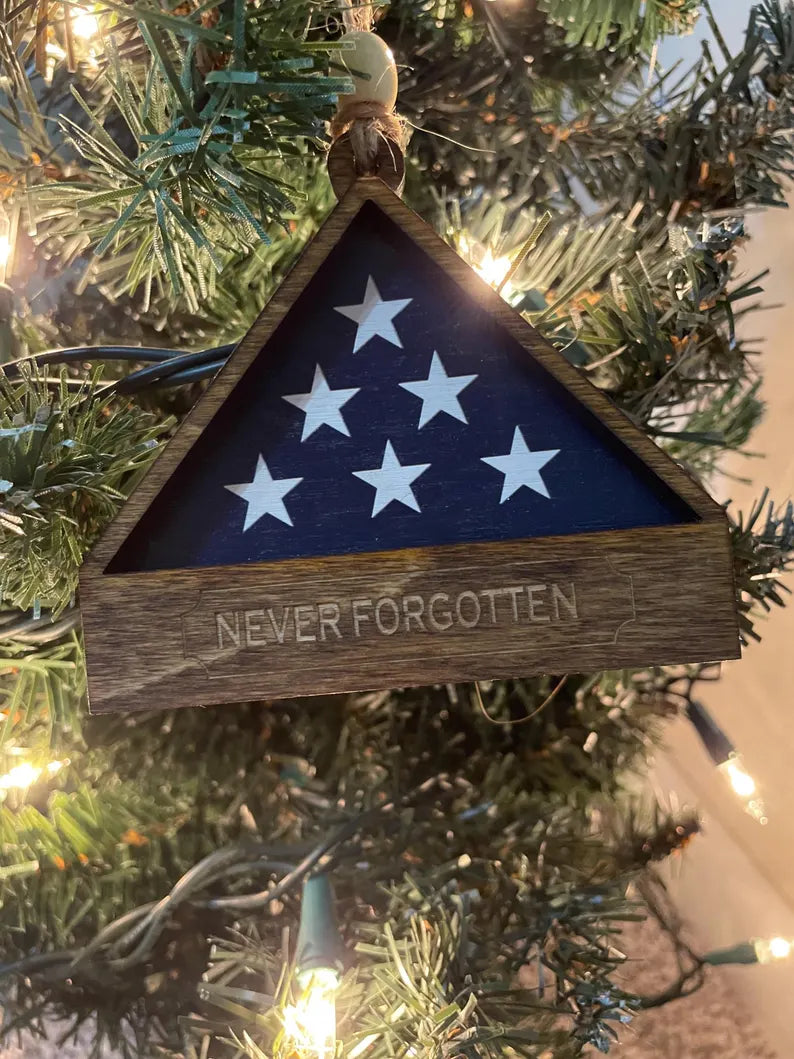 Personalized Veteran Flag Memorial Christmas Ornament, Military Memorial Keepsake