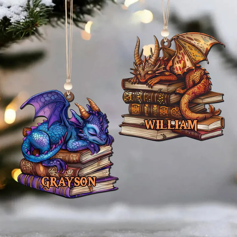 Personalized Dragon Book Ornament, 3d Christmas Ornaments, Dragon Gifts For Him