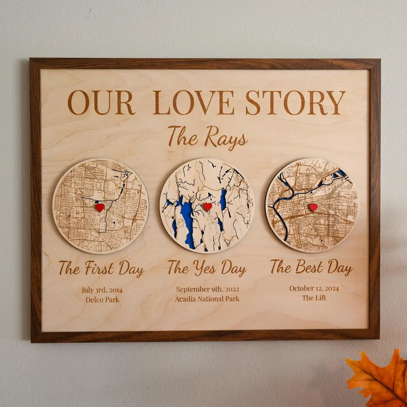 Wooden Personalized Wedding Map, Gift For Couple