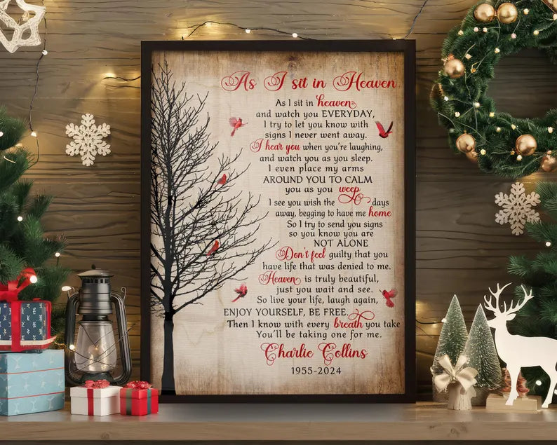 Personalized As I Sit In Heaven Memorial Gifts Art Print Canvas Print Frames, Cardinal Christmas Gift